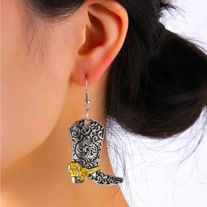 Western Boot Earrings, Antique silver & gold